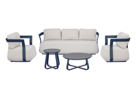 Salotto da giardino SET MONACO in alluminio BLU tessuto bianchi divano 3 post comodi 2 poltrone 2 tavolini SET171BLU