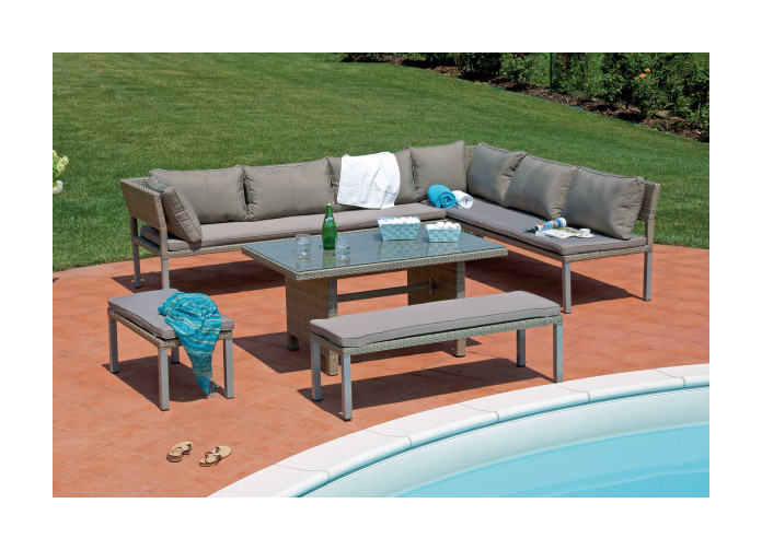 Set divanetti angolare da giardino da esterno SET PALERMO 2 divani tavolo 2 panche set37