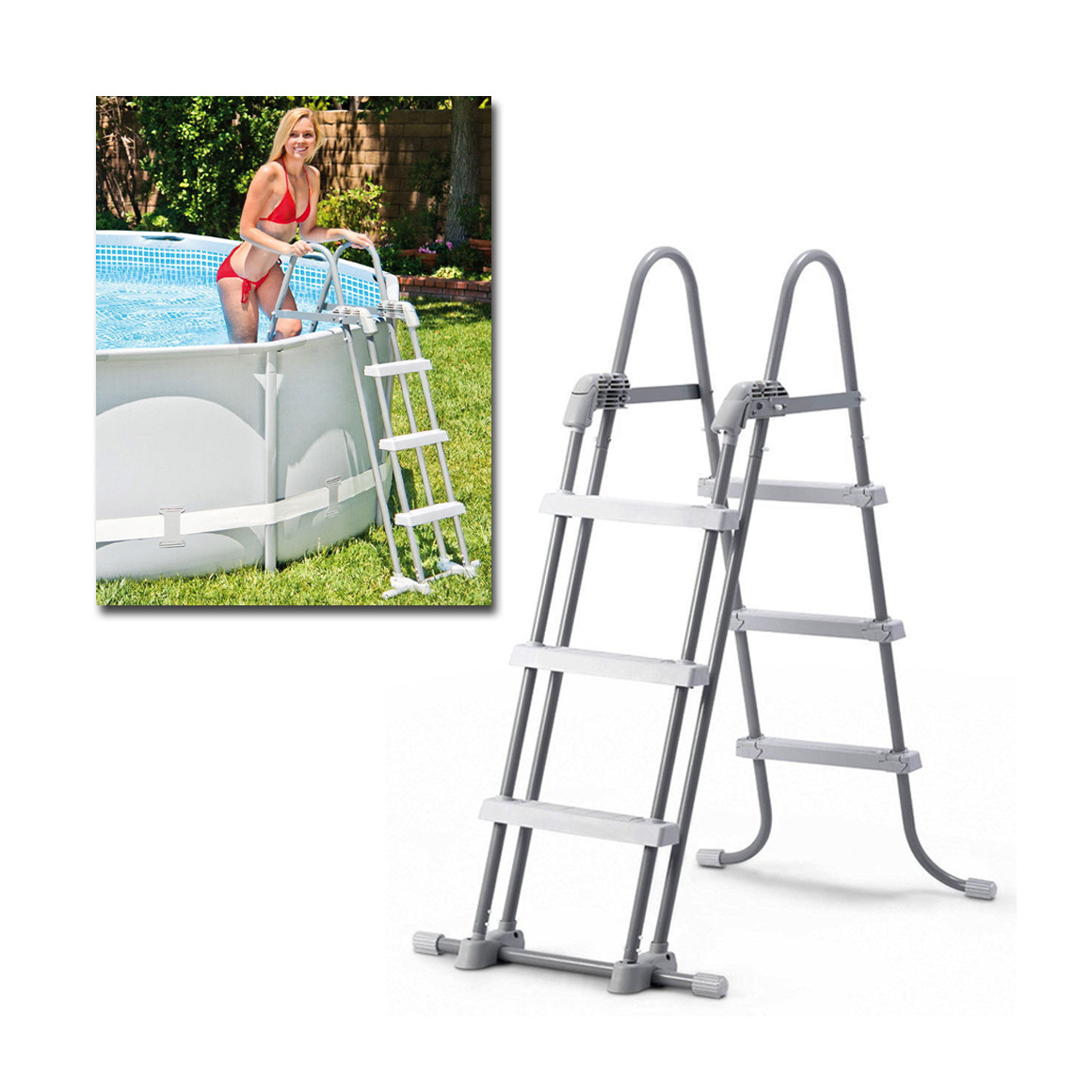 Scaletta per piscine INTEX 28072 piscine fuori terra universale acciaio Bestway 91/107 cm