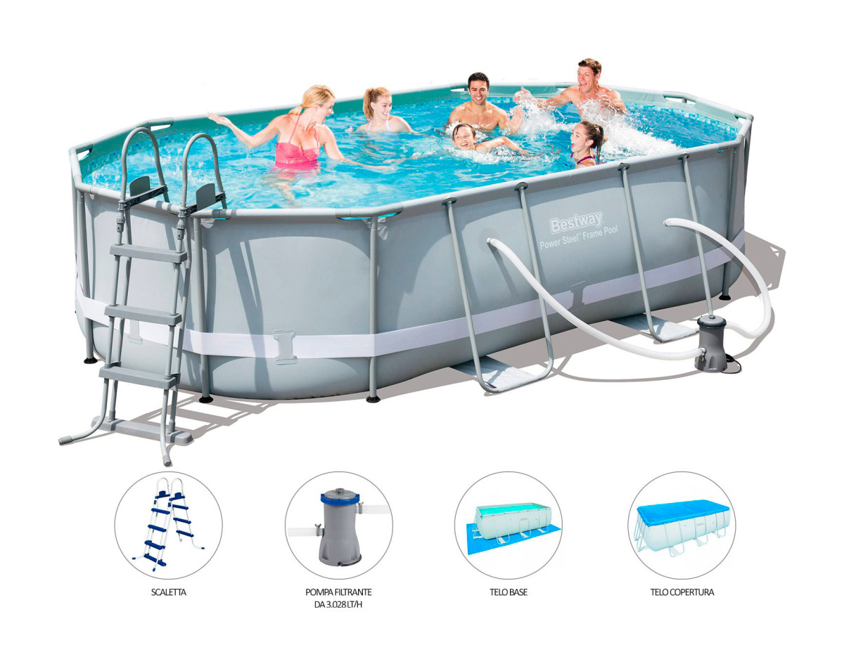 Piscina Fuori terra ovale con Telaio BESTWAY 56448 Power Steel Frame in PVC triplice strato Ovale cm