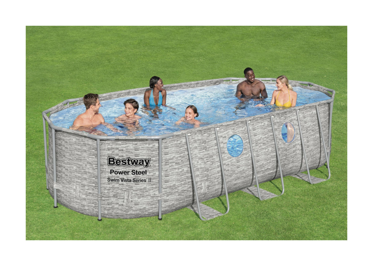 Piscina Fuori Terra Bestway 56716 Con Oblò Swim Vista Ovale 549x274x122 Cm