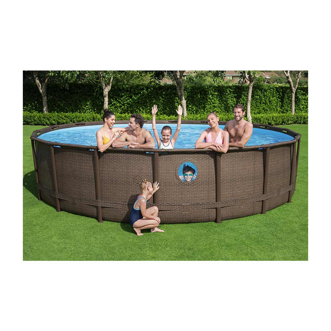Piscina Fuori Terra Bestway 56725 Power Steel Swim Vista Rotonda Effetto Rattan 488x122cm